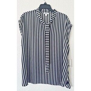Bar III Women's Plus Size Striped Tie-Neck Blouse Top Black White Stripes 2X